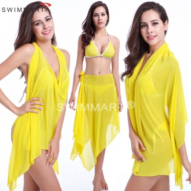 10 in 1 Multi - wears Women's Transparent Stretch Mesh magic Beach dress Cover ups 