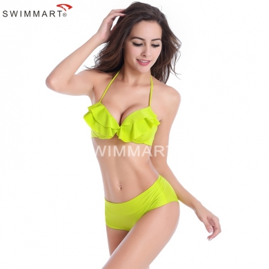 High Quality Small Flounced Top Underwired Cup Women's Sexy High waist Bikini