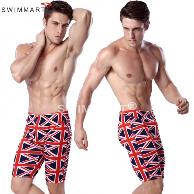 UK Flag Print Elastic Band adjustable tie Swim Jammer Knee Length Pattern Sexy European men Swimwear