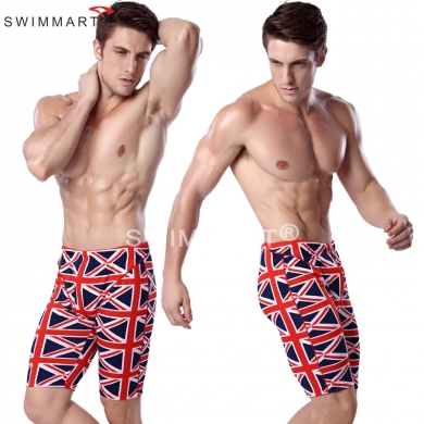 UK Flag Print Elastic Band adjustable tie Swim Jammer Knee Length Pattern Sexy European men Swimwear 