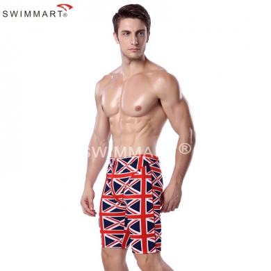 UK Flag Print Elastic Band adjustable tie Swim Jammer Knee Length Pattern Sexy European men Swimwear 