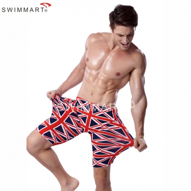 UK Flag Print Elastic Band adjustable tie Swim Jammer Knee Length Pattern Sexy European men Swimwear 