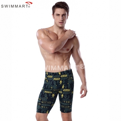 Cartoon Adult Print Knee Length Swimming pants Fashion Men Lycra Swimming Jammer 