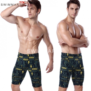 Cartoon Adult Print Knee Length Swimming pants Fashion Men Lycra Swimming Jammer 