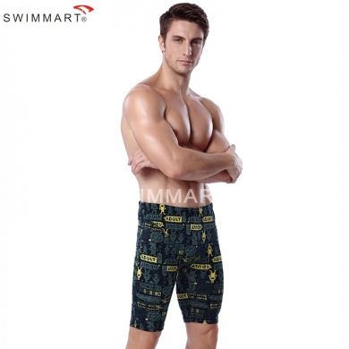 Cartoon Adult Print Knee Length Swimming pants Fashion Men Lycra Swimming Jammer 