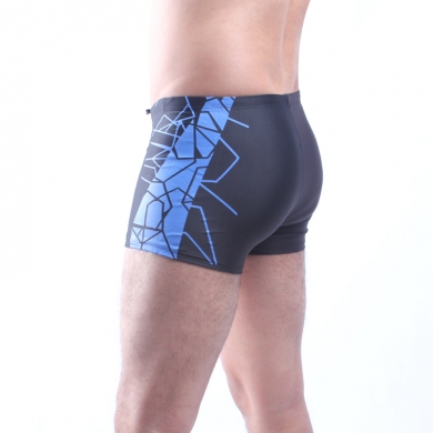 Left Black Right Dark Grey Geometric Imprint Fully lined Elastic adjustable tie Excellent Quality Swimwear for men