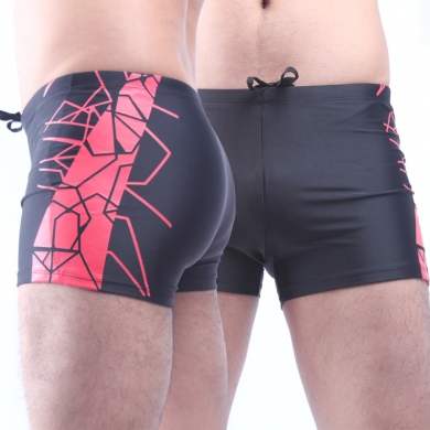 Left Black Right Dark Grey Geometric Imprint Men Swim Trunk Fully lined High Quality Swimming shorts