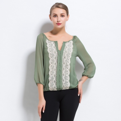 Lady Summer Top wear Light Thin Transparent All-match Three Quarter Chiffon Shirt Plus size