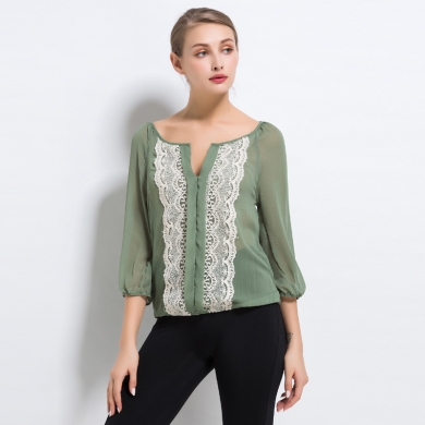 Lady Summer Top wear Light Thin Transparent All-match Three Quarter Chiffon Shirt Plus size
