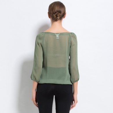 Lady Summer Top wear Light Thin Transparent All-match Three Quarter Chiffon Shirt Plus size