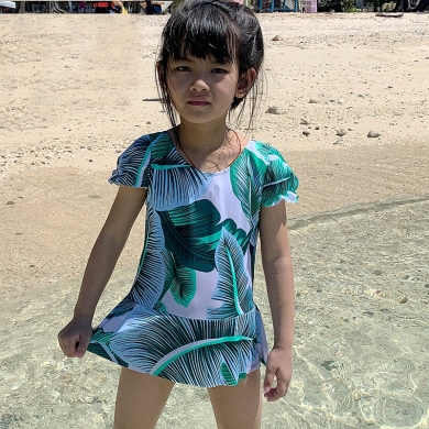 2023 Toddler 8-12T Kids Girl Swimsuit One Piece Bathing Suits Child Swimwear Wrap Leaves Print Children Beachwear