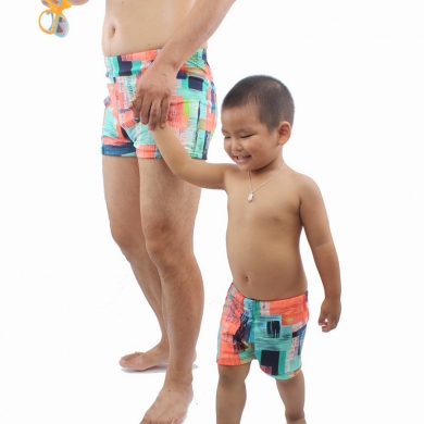 Lycra Fabric Parent Child Swimsuit Male Beachwear Bathing Suits Men Swimwear Family Matching Outfits Swimming Trunk