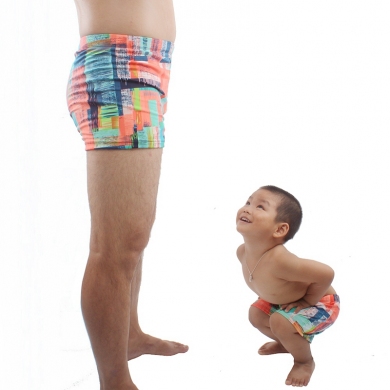 Lycra Fabric Parent Child Swimsuit Male Beachwear Bathing Suits Men Swimwear Family Matching Outfits Swimming Trunk