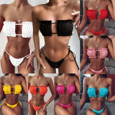 Ruffles Bikini Halter Bathing Suit Multi wears Women Swimsuit 2023 Summer Sexy Bottom Hot Popular Swimwear Strings