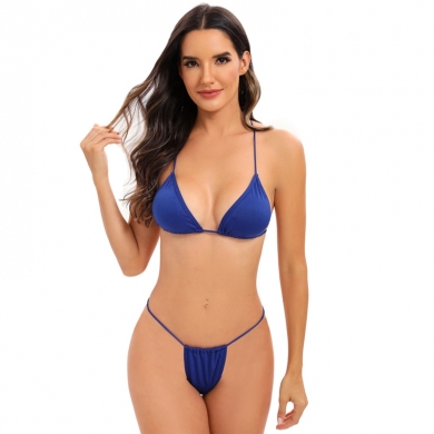 Extreme Thong Swimsuit Brazilian Bikini Mini Bottom T String Bathing Suit Long Halter Royal Blue Swimwear 2023